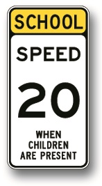 School speed limit XX when children are present sign