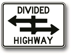 Divided highway sign