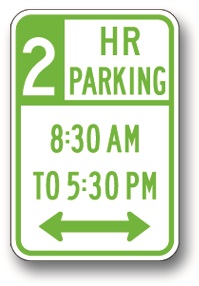 2 hour parking sign (left, right, or double)