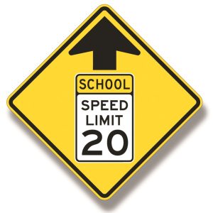 Reduced speed school zone ahead sign