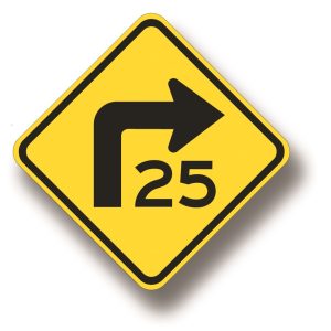 Turn sign with arrow and speed limit (left or right)