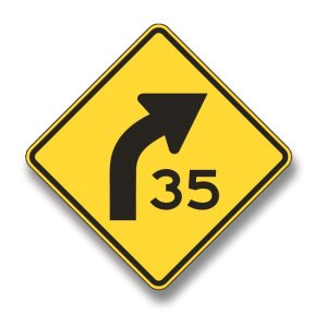 Curve arrow with speed limit sign (left or right)