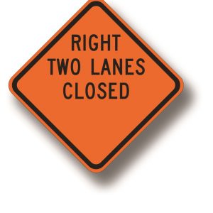 Right two lanes closed sign