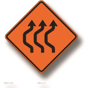 Double reverse curve sign (3 lanes)