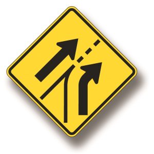 Entering roadway added lane sign
