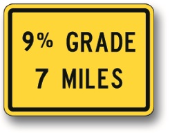 Percentage grade number miles hill sign