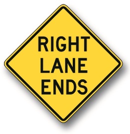 Lane ends sign (left or right)